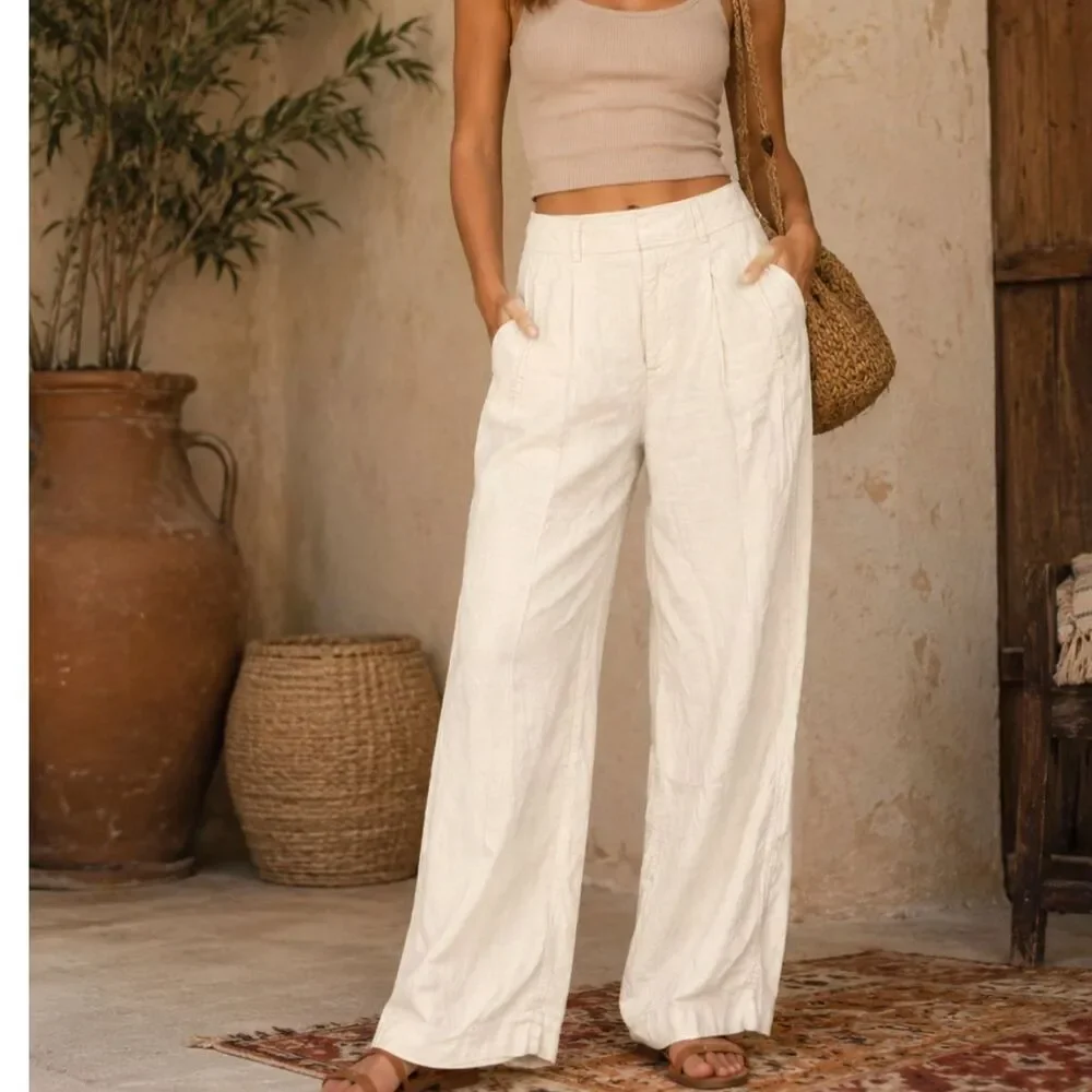 Everlane The Linen Way-High Drape Pant 100% Linen Wide Leg Ivory Size 4